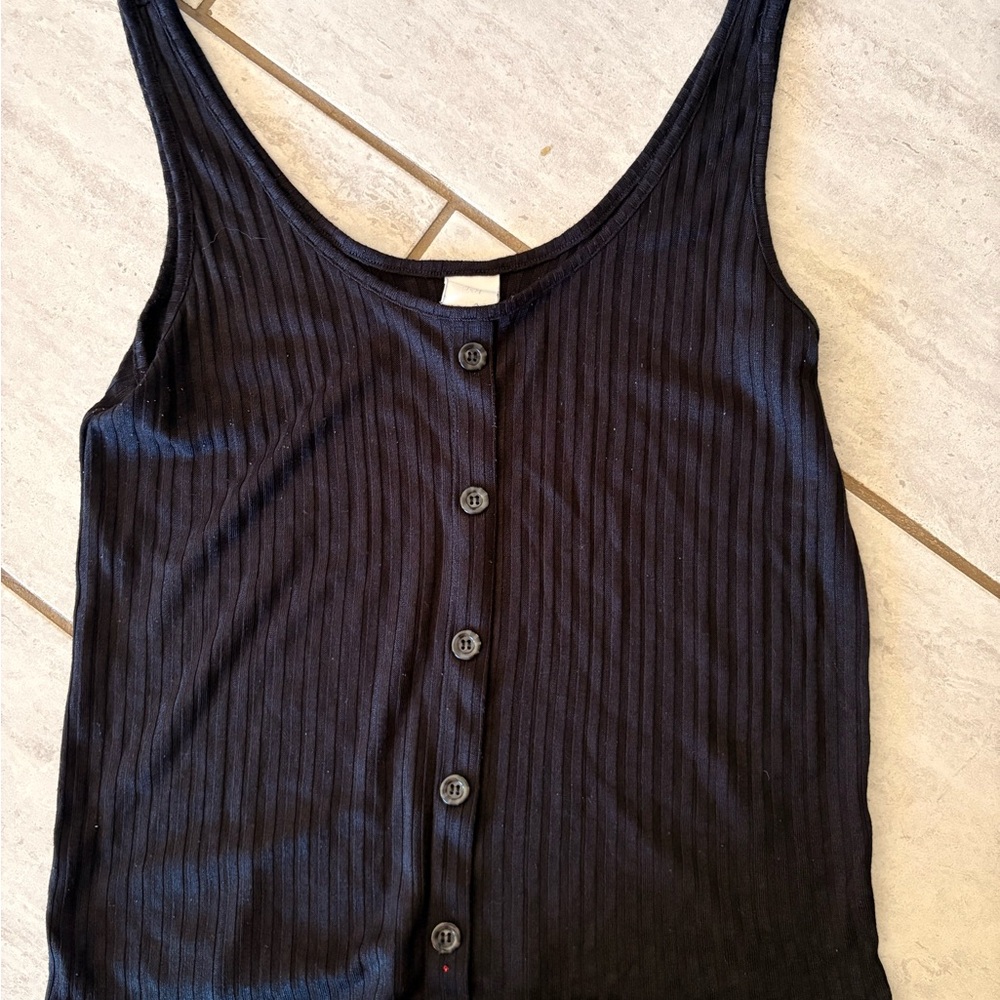 H&M Black Ribbed Buttoned Tank Top